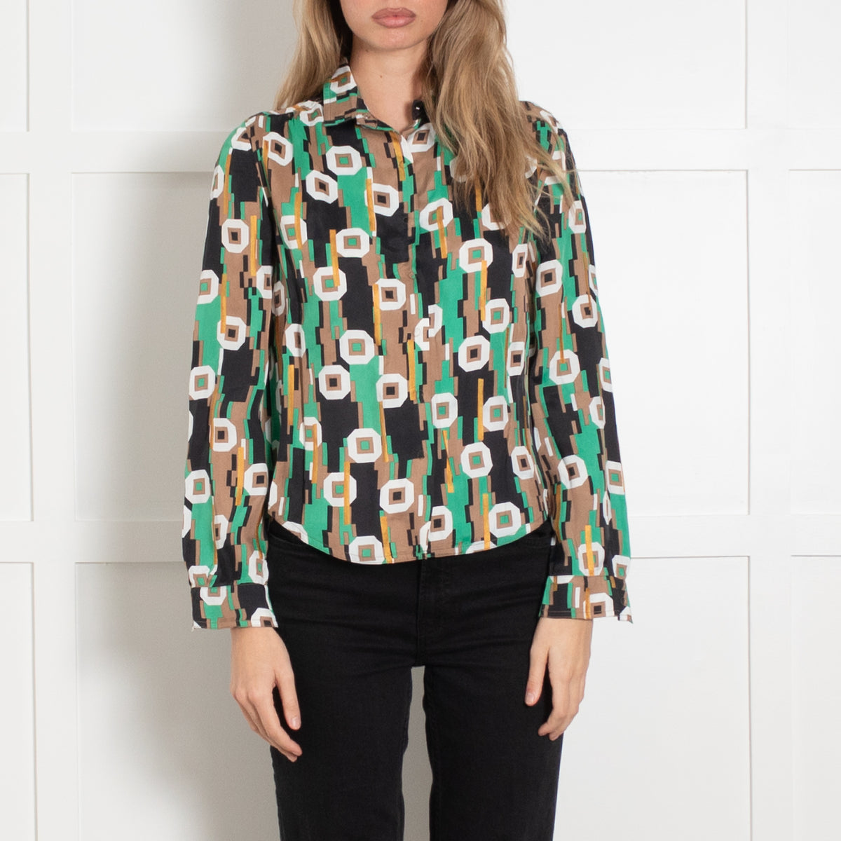 Balenciaga Multicoloured Silk Geometric Pattern Silk Blouse