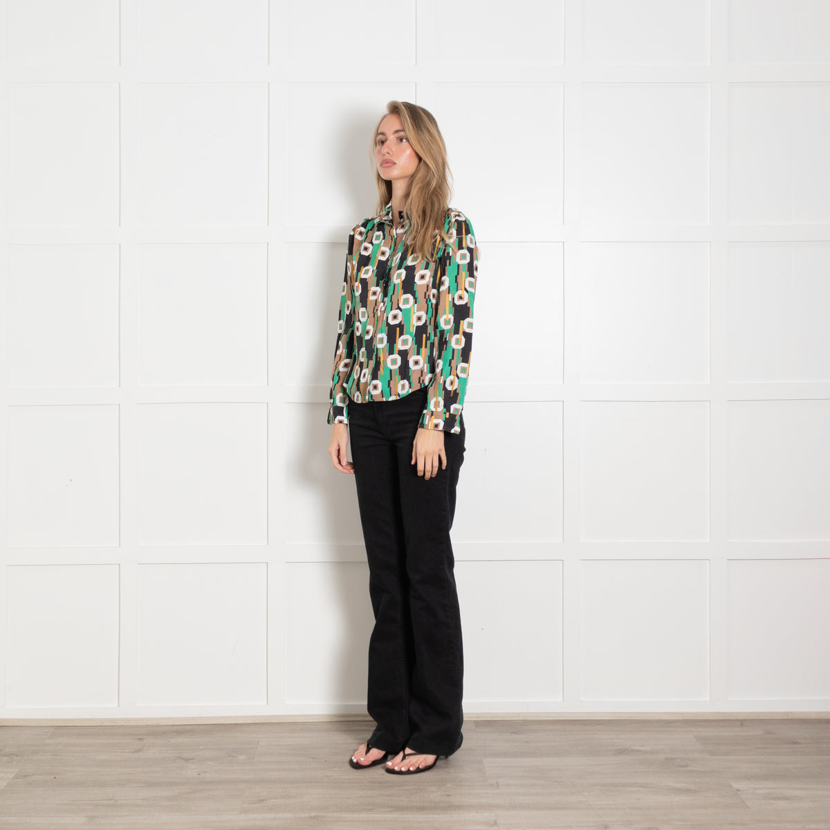 Balenciaga Multicoloured Silk Geometric Pattern Silk Blouse