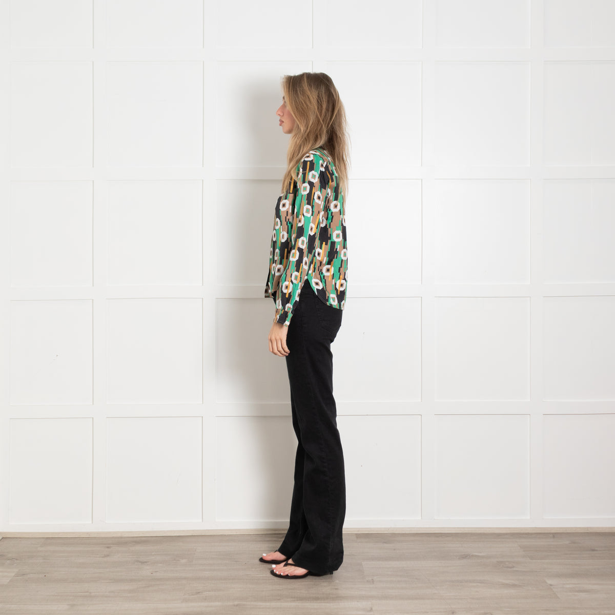 Balenciaga Multicoloured Silk Geometric Pattern Silk Blouse