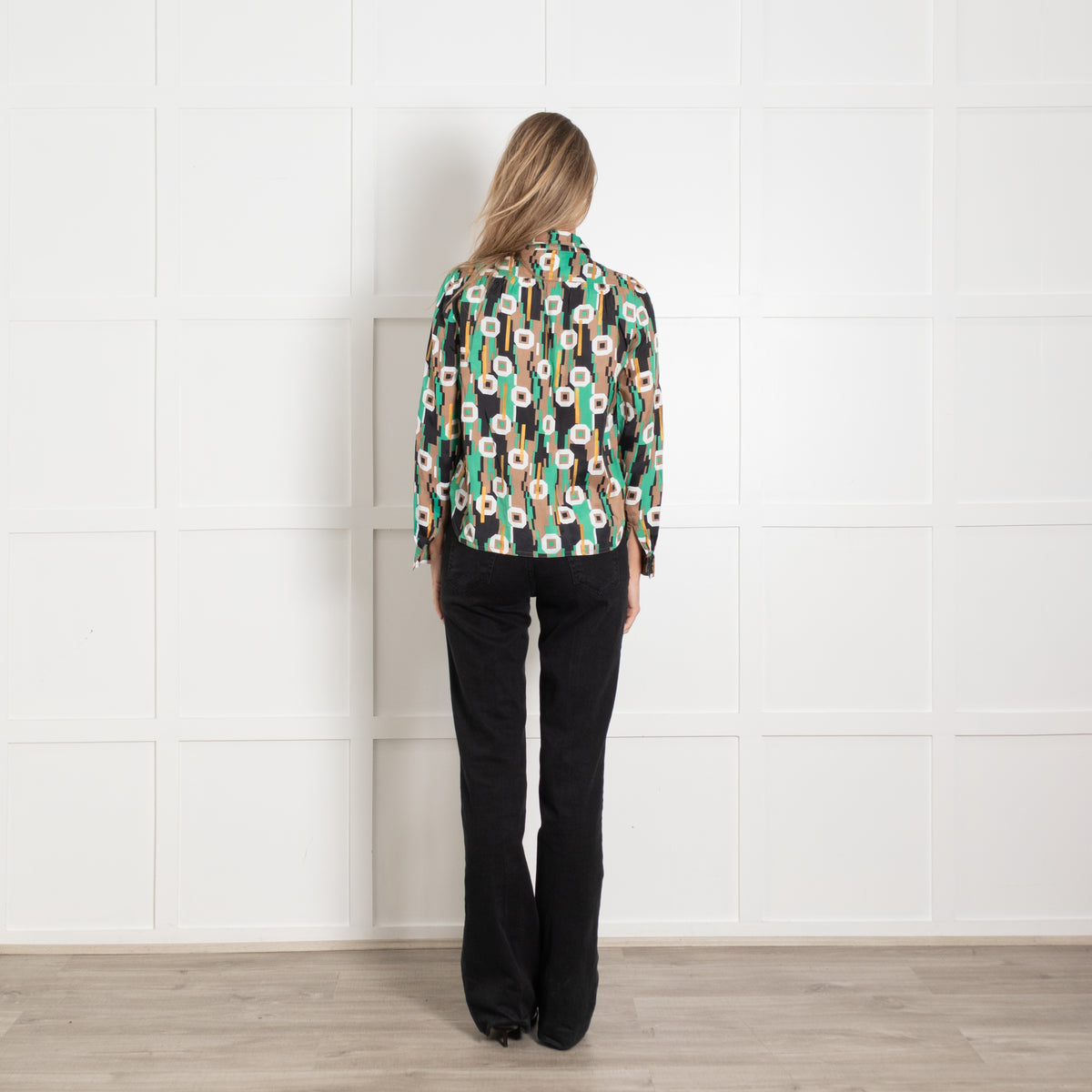 Balenciaga Multicoloured Silk Geometric Pattern Silk Blouse