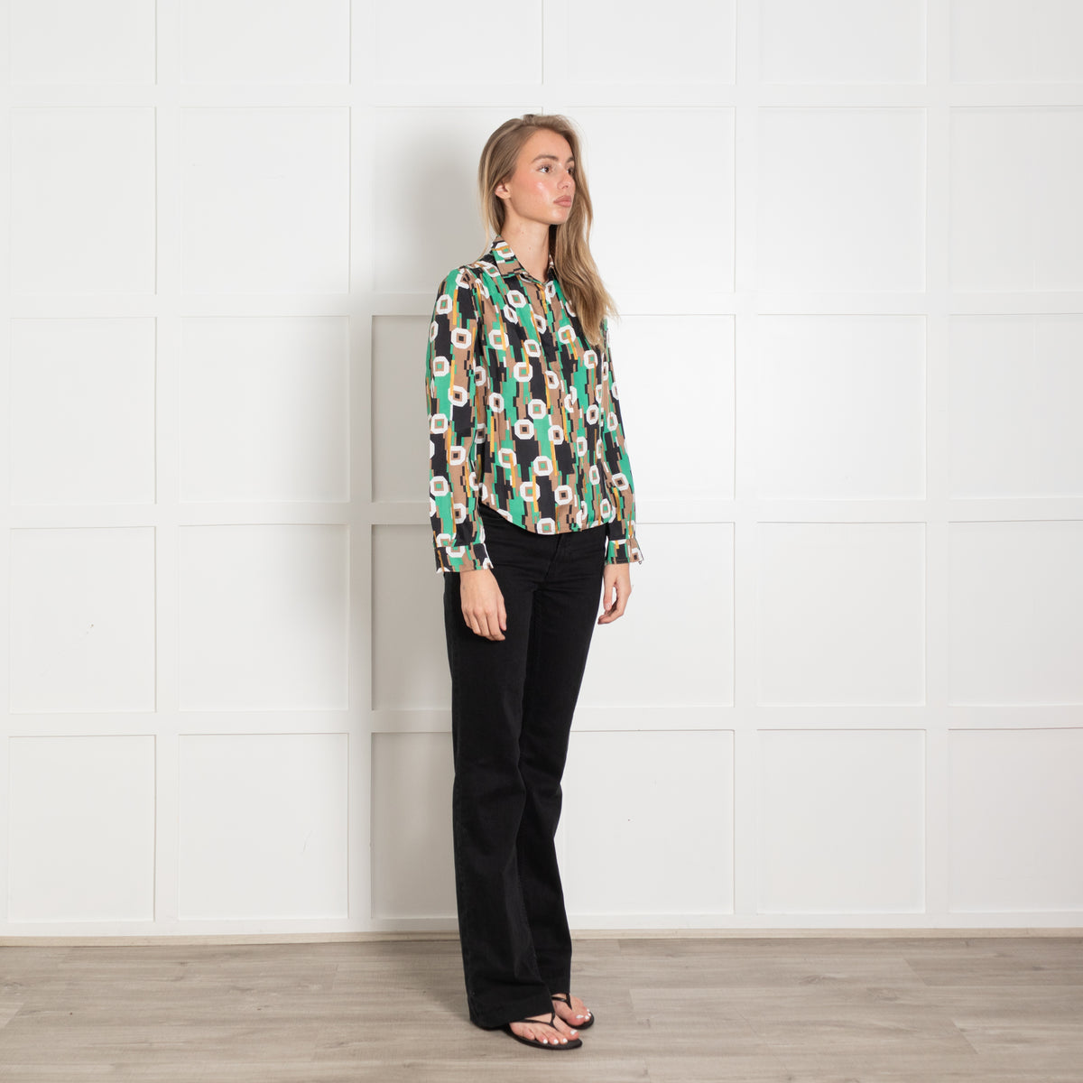 Balenciaga Multicoloured Silk Geometric Pattern Silk Blouse