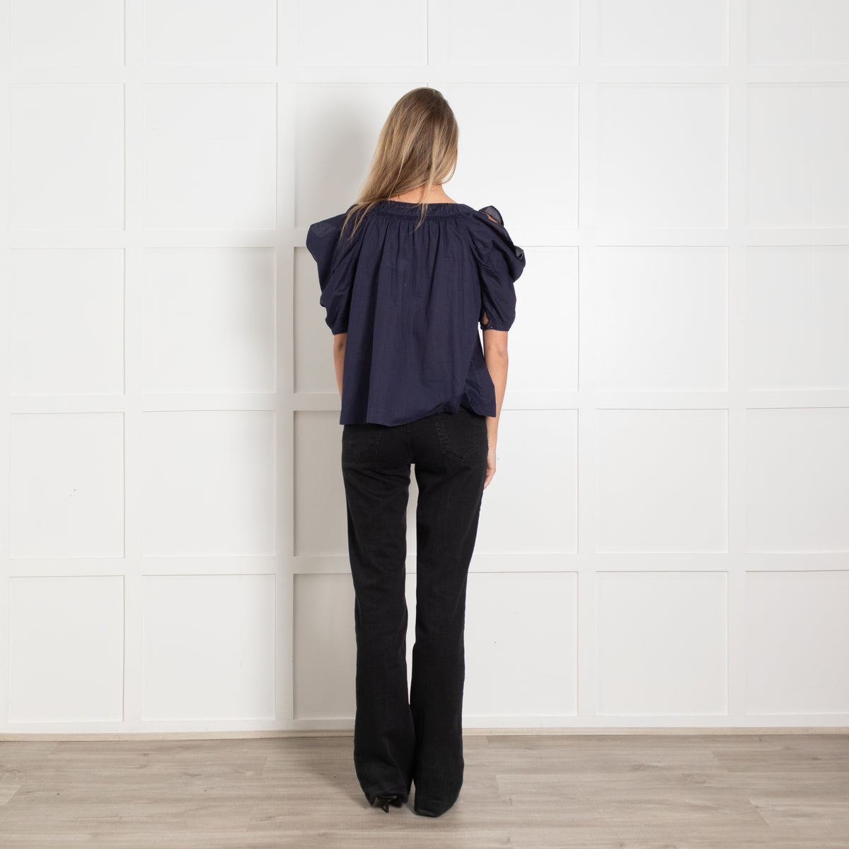 See by Chloe Navy Blue Cold Shoulder Cotton Button Front Top