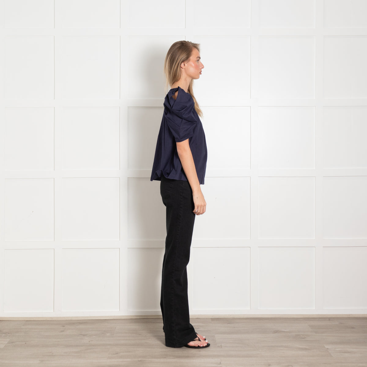 See by Chloe Navy Blue Cold Shoulder Cotton Button Front Top