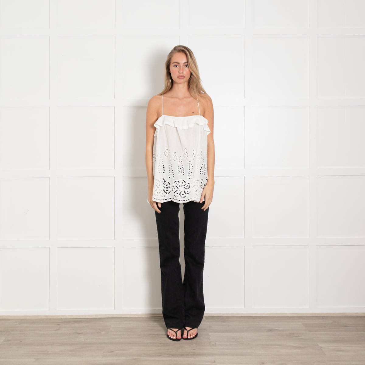 By Malene Birger White Broderie Anglais Strap Top