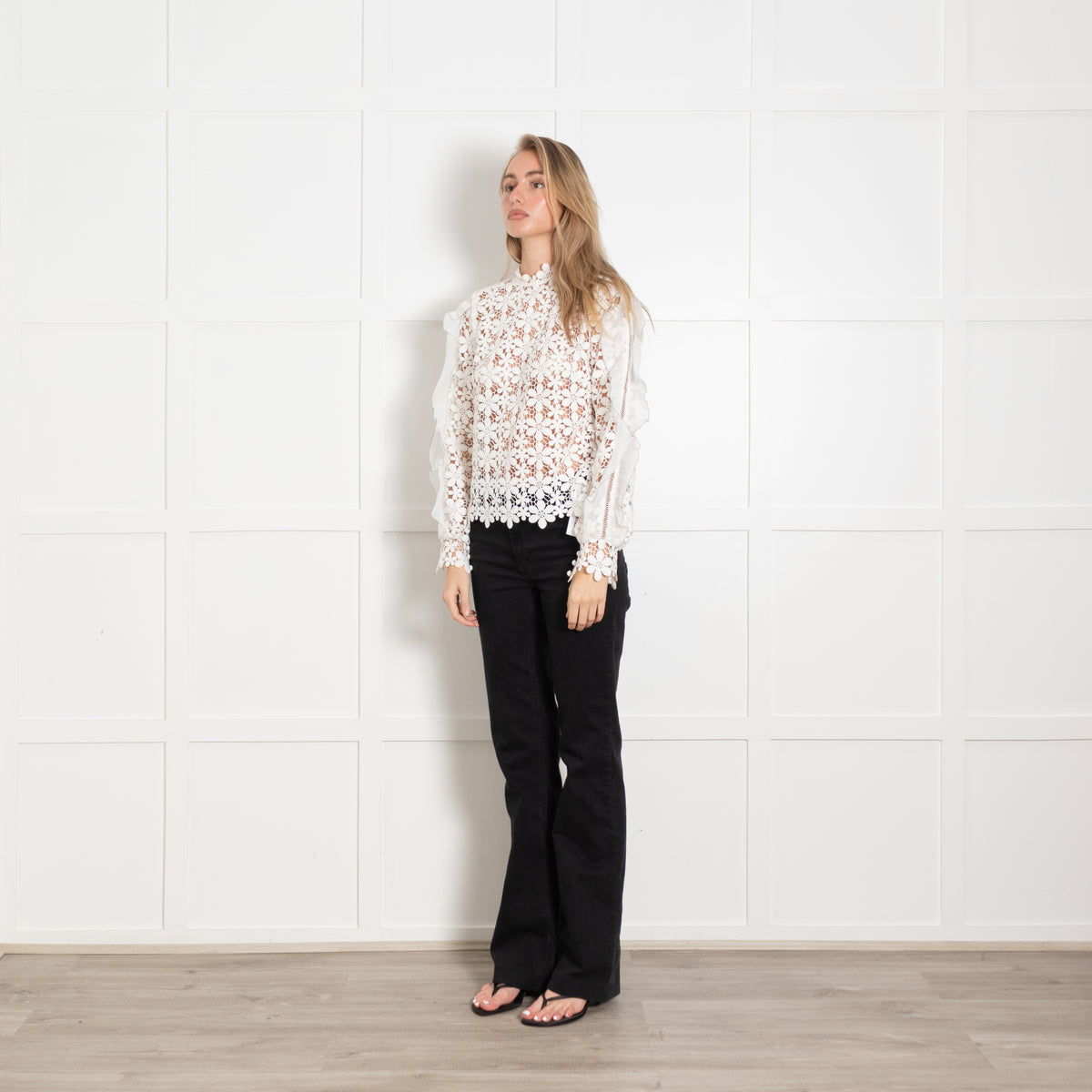 Self Portrait Daisy Lace Long Sleeve Top
