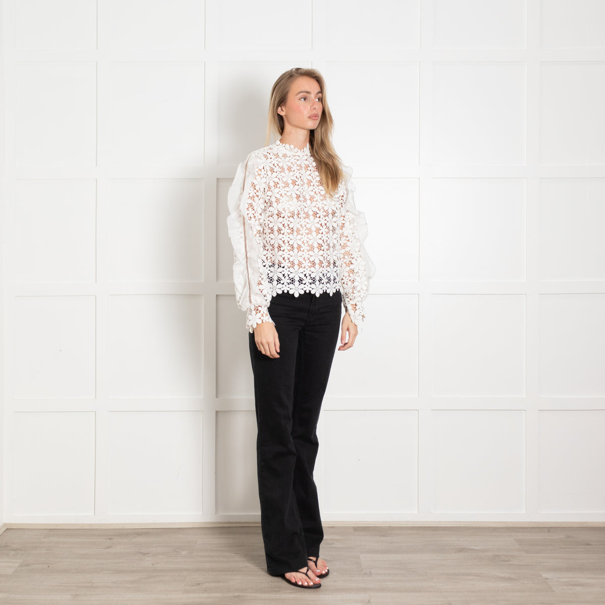 Self Portrait Daisy Lace Long Sleeve Top