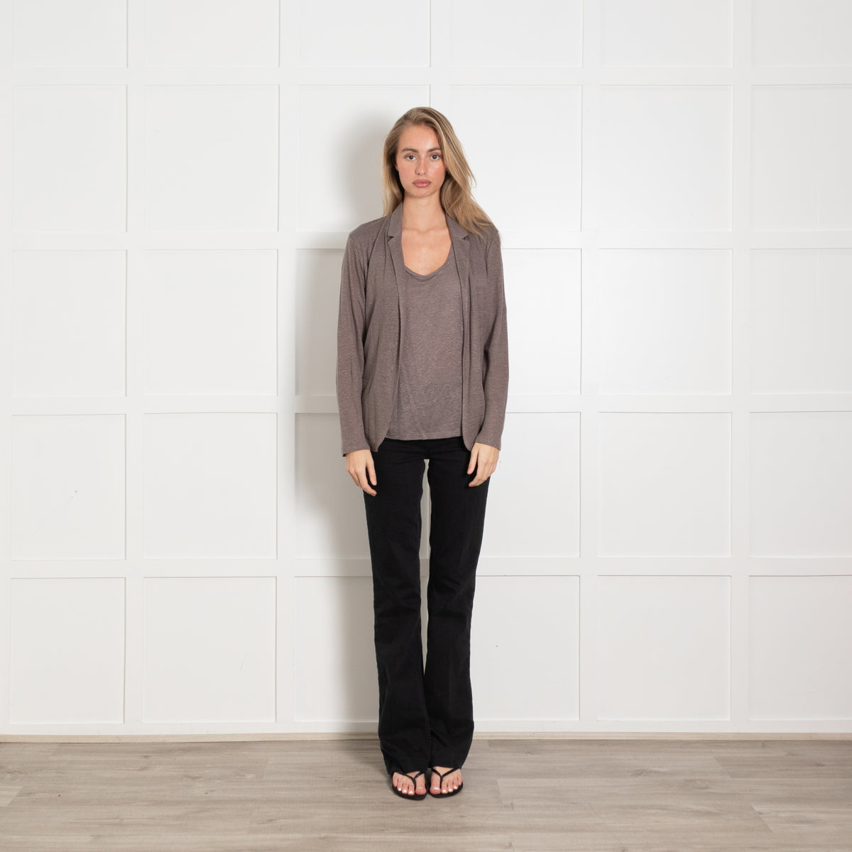 Not Shy Taupe Linen Vest with Matching Jacket