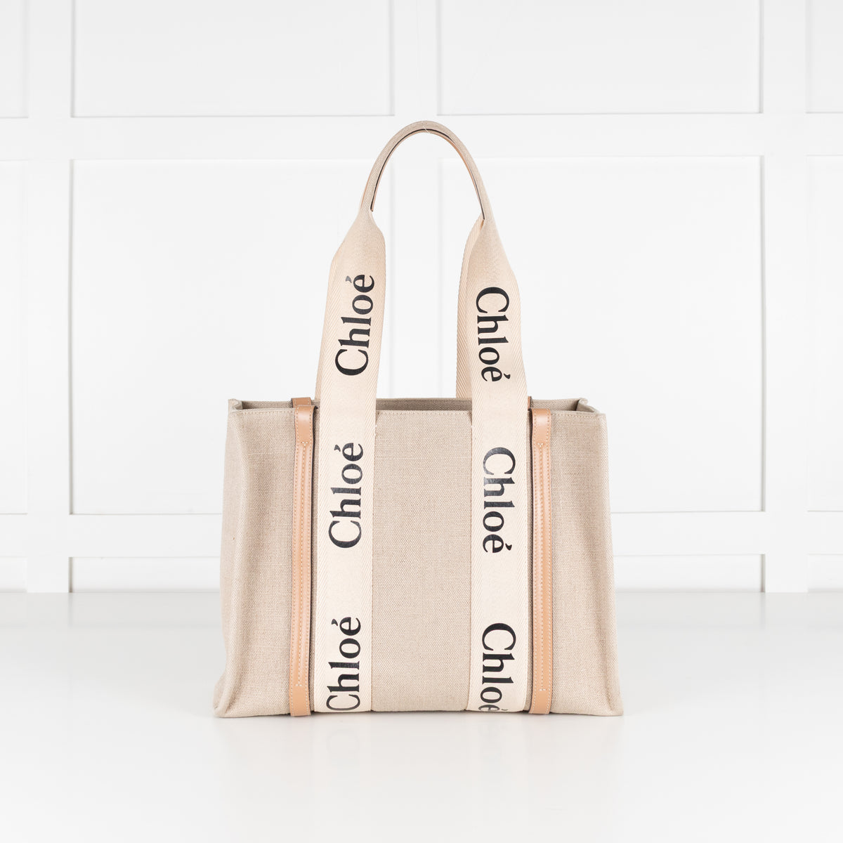 Chloe Medium Tan Woody Tote  Canvas Tote