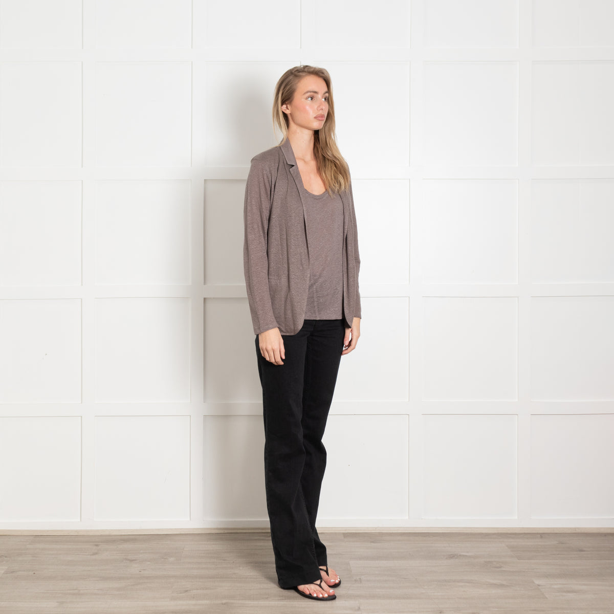 Not Shy Taupe Linen Vest with Matching Jacket
