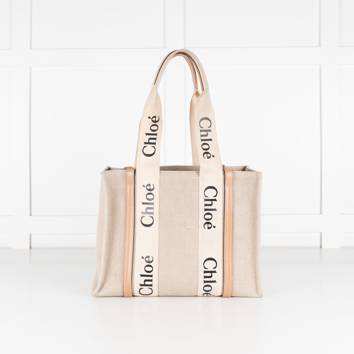 Chloe Medium Tan Woody Tote  Canvas Tote