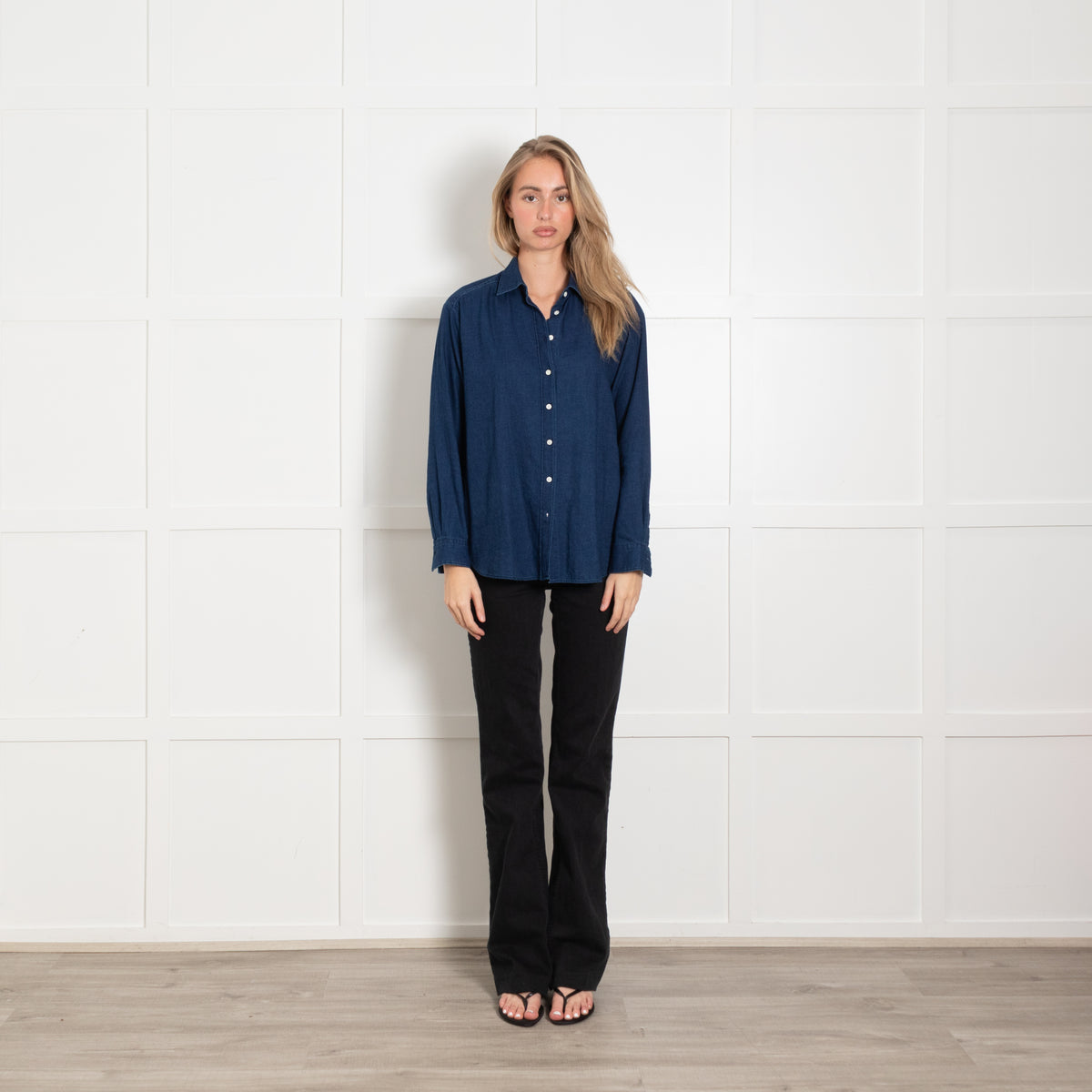 Hartford Blue Cotton Collared Shirt
