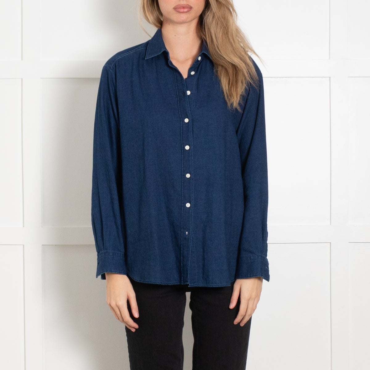 Hartford Blue Cotton Collared Shirt