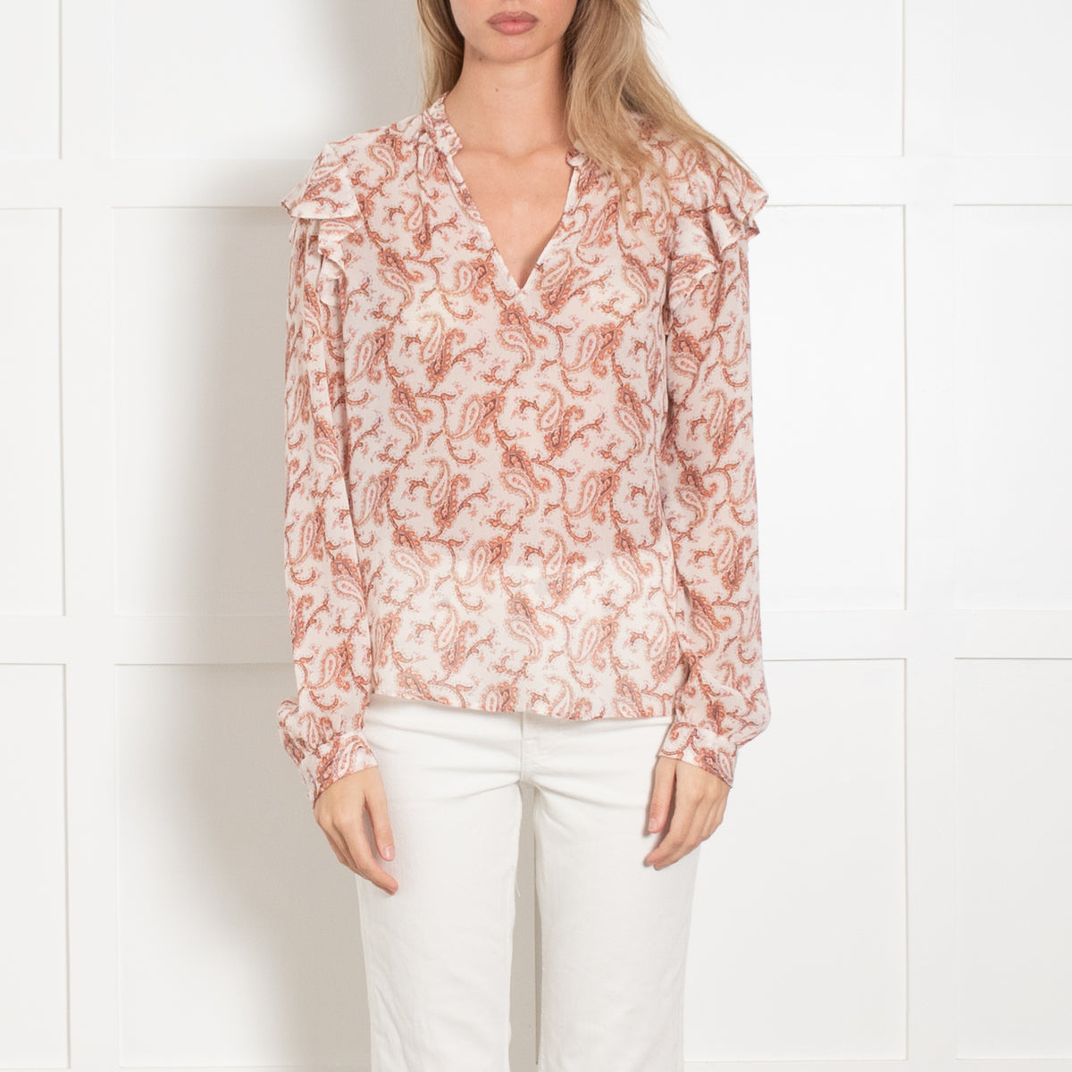 Paige Orange Paisley Frill Top