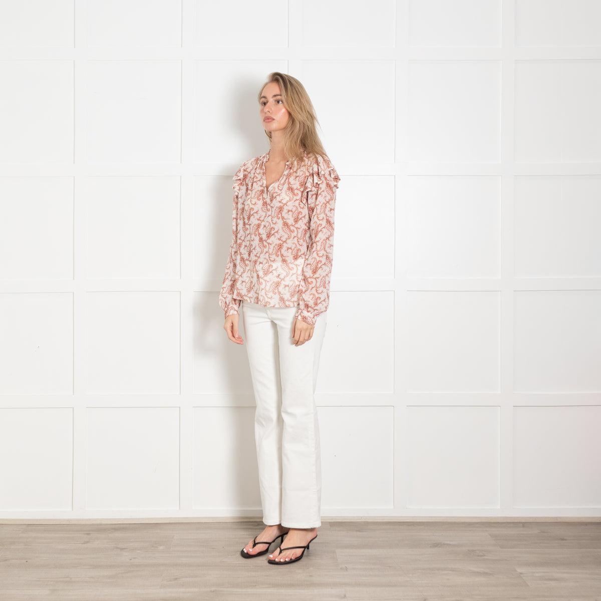 Paige Orange Paisley Frill Top