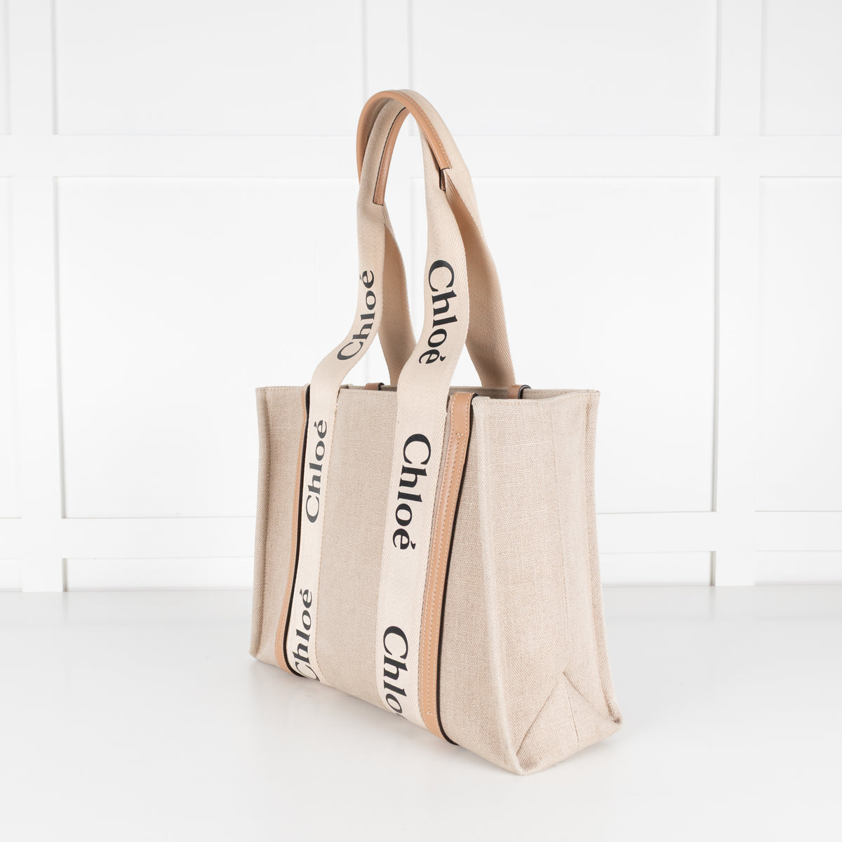 Chloe Medium Tan Woody Tote  Canvas Tote