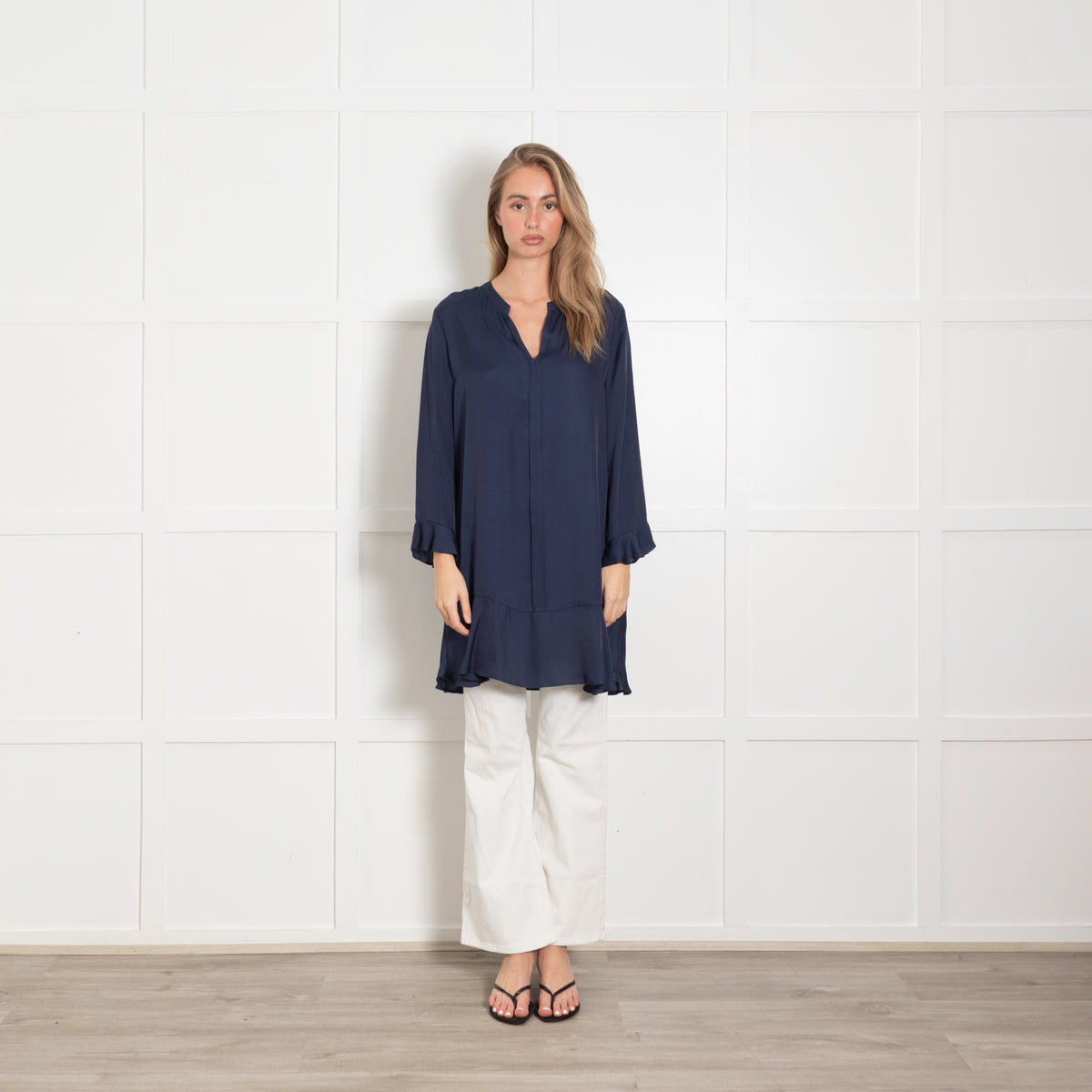 REPEAT Navy Silk Mix Tunic Top