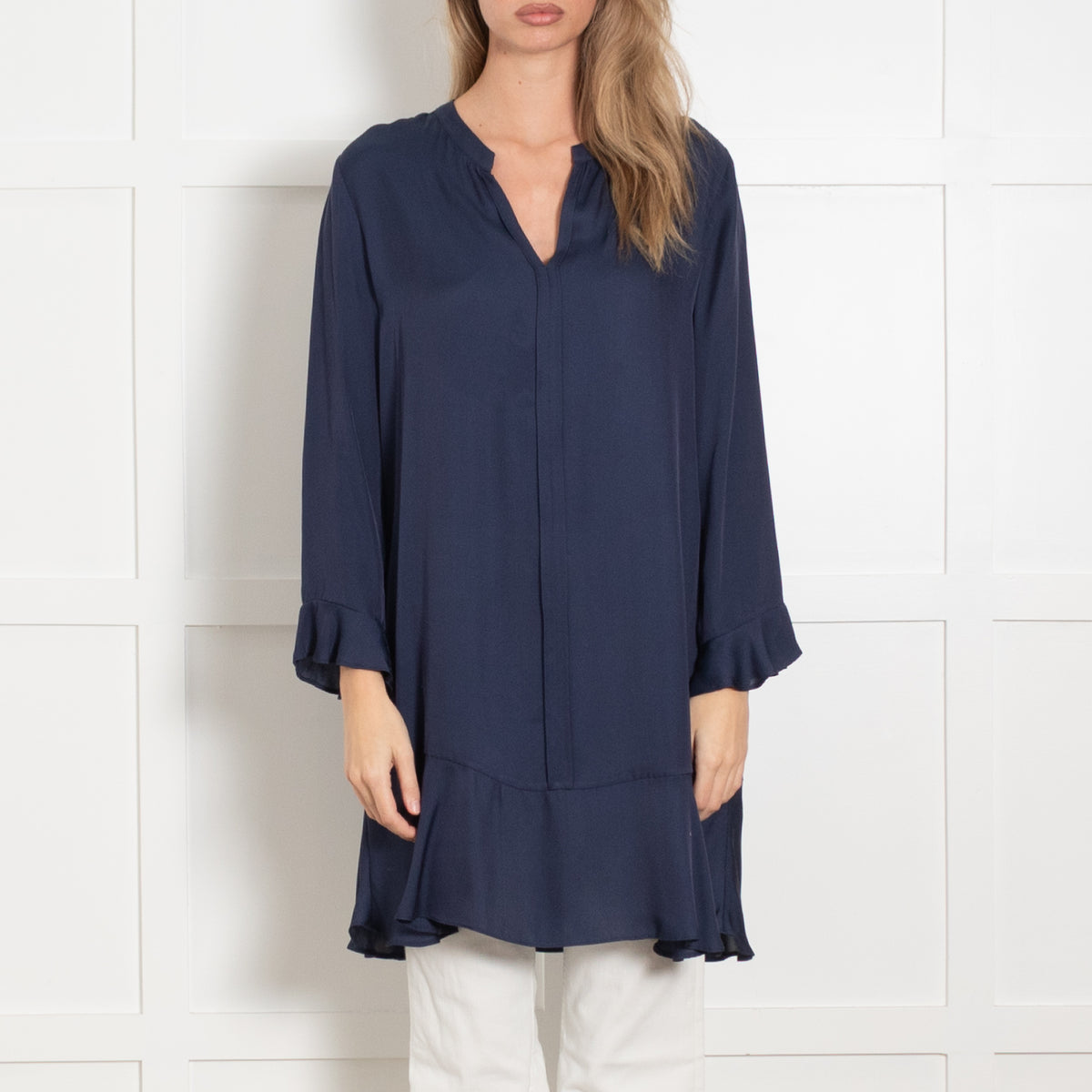 REPEAT Navy Silk Mix Tunic Top