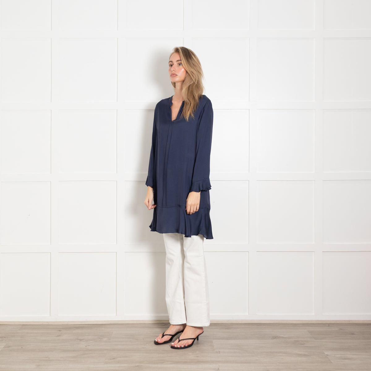 REPEAT Navy Silk Mix Tunic Top