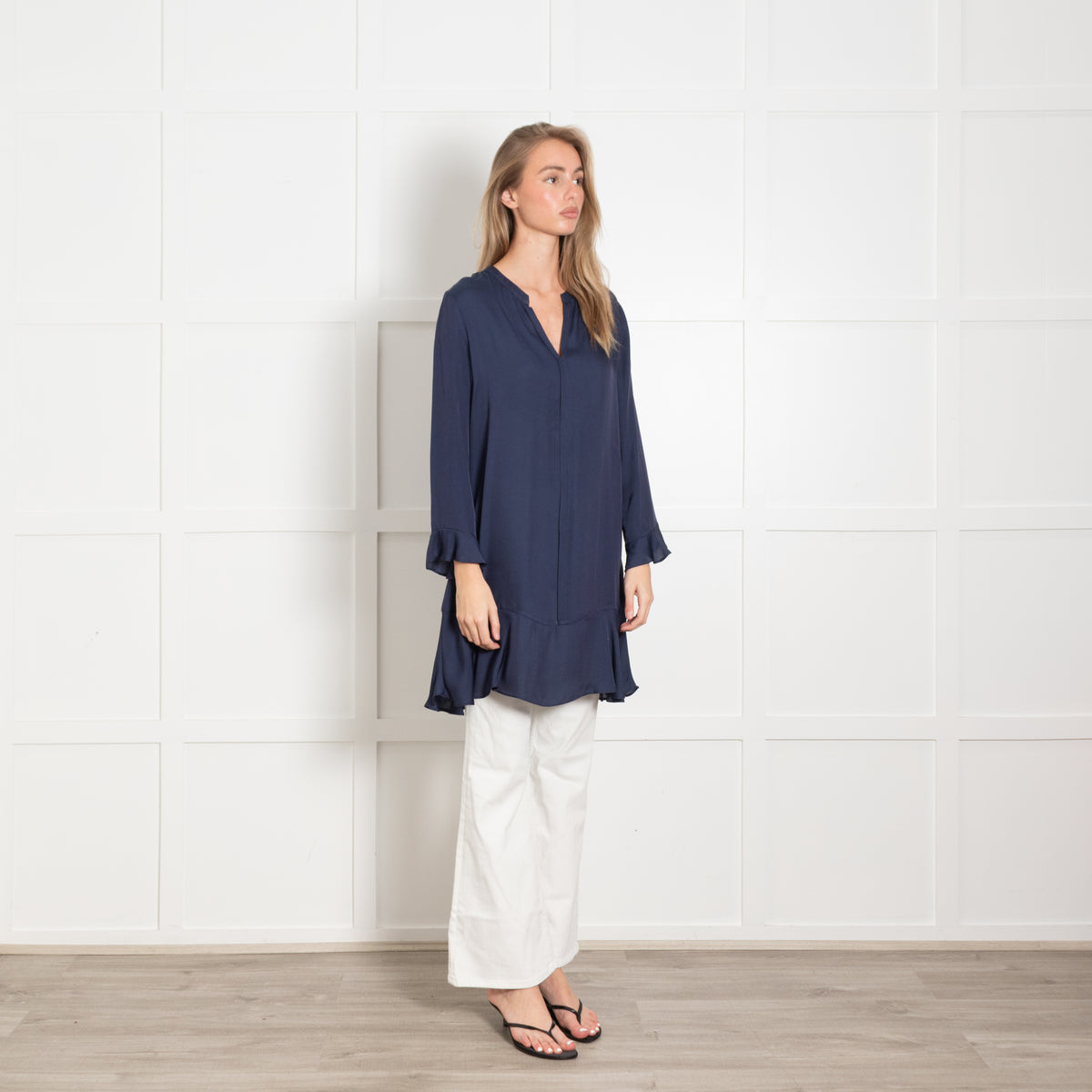 REPEAT Navy Silk Mix Tunic Top