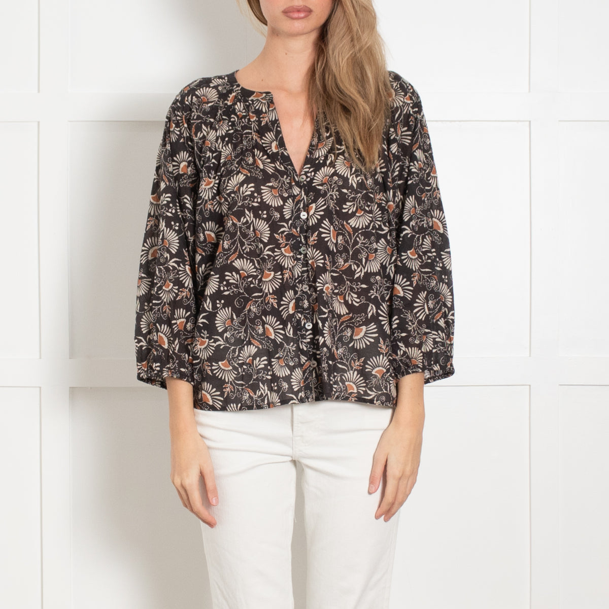 Rails Cassat Black, Brown & White Pattern Cotton Top