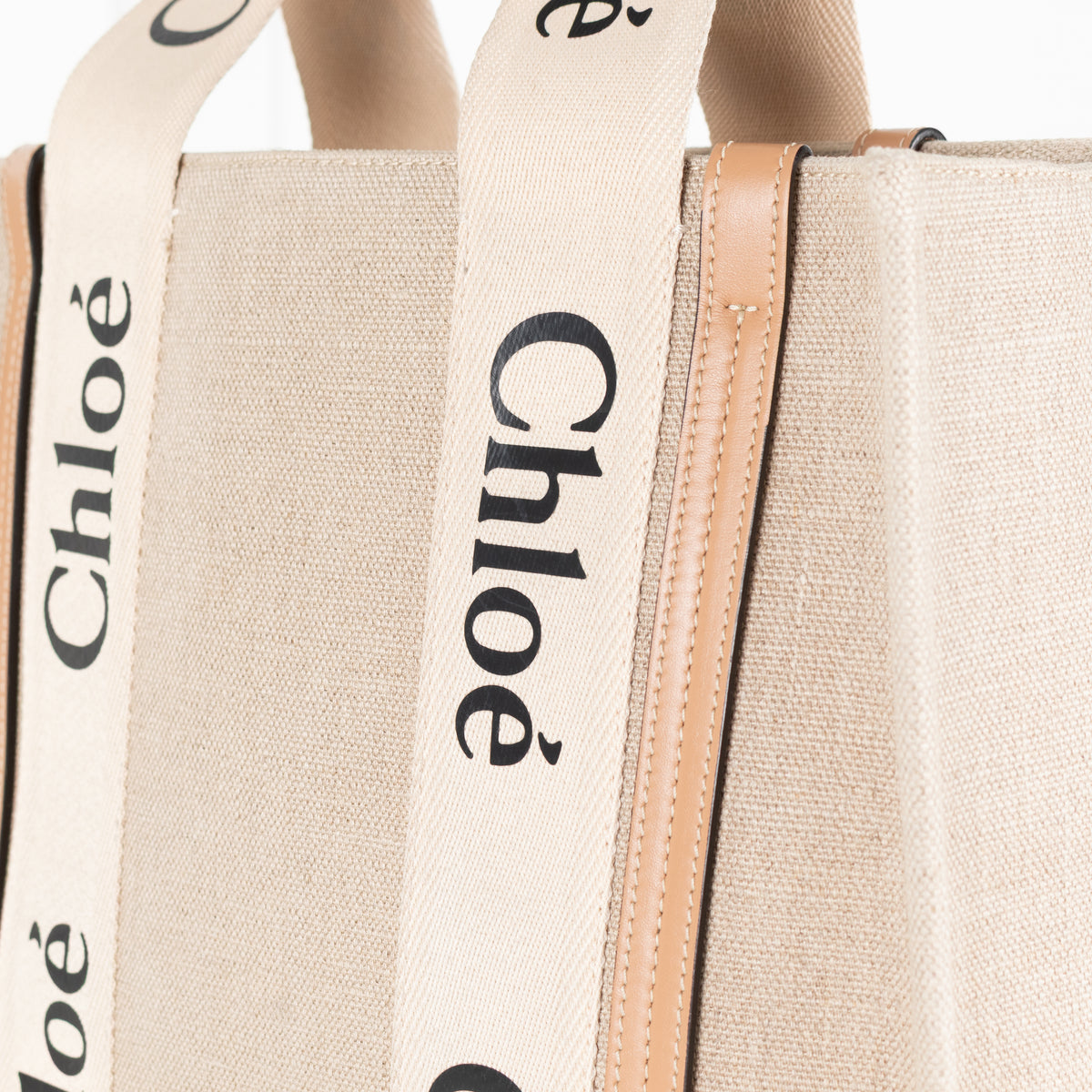 Chloe Medium Tan Woody Tote  Canvas Tote