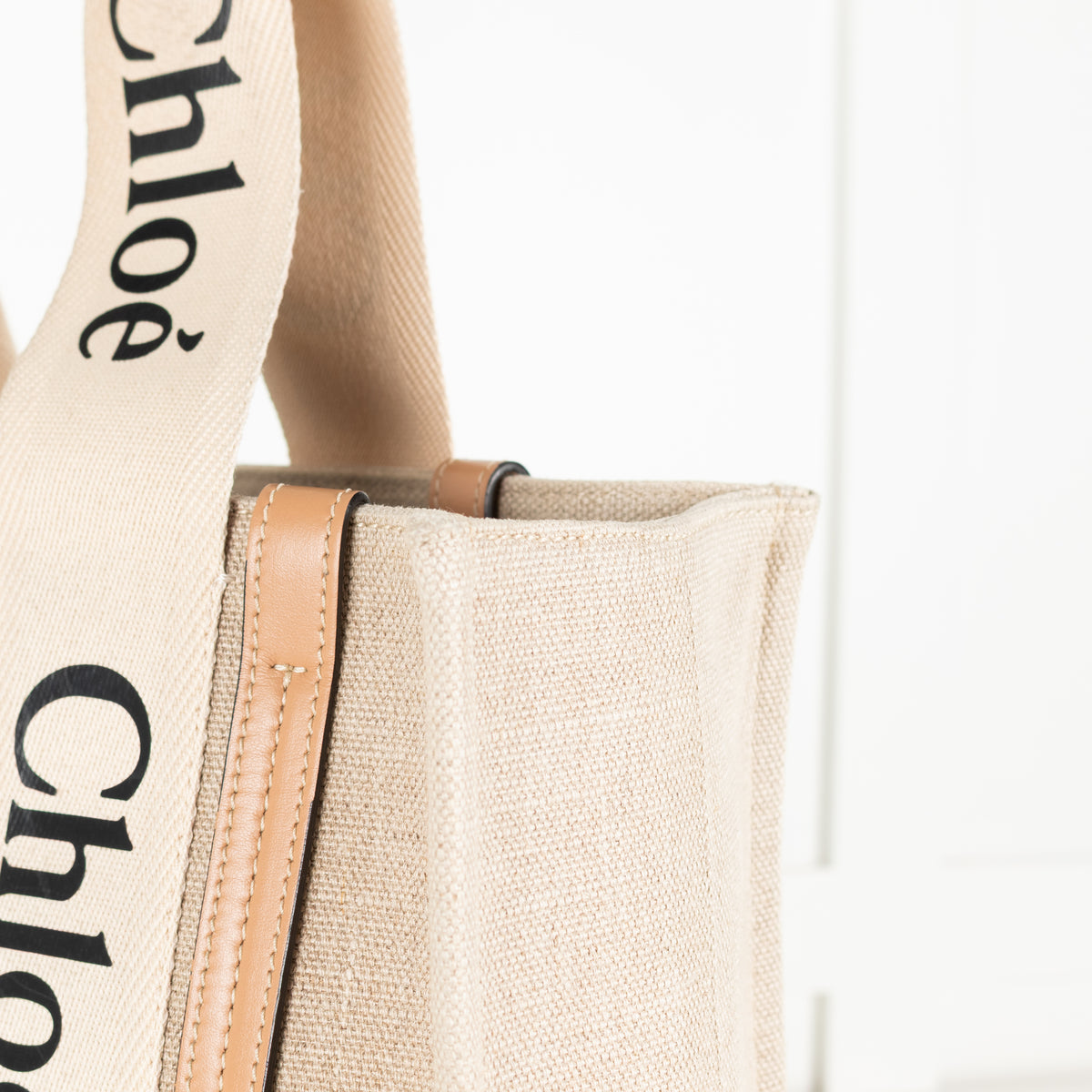 Chloe Medium Tan Woody Tote  Canvas Tote