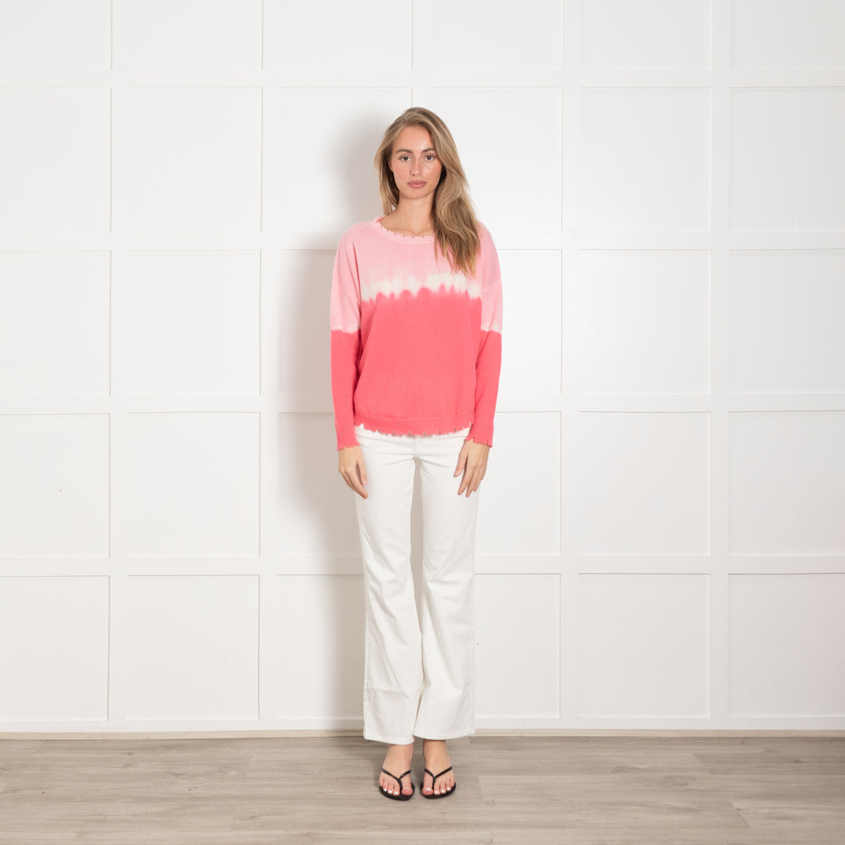 Kujten Pink Tie Dye Distressed Cashmere Jumper