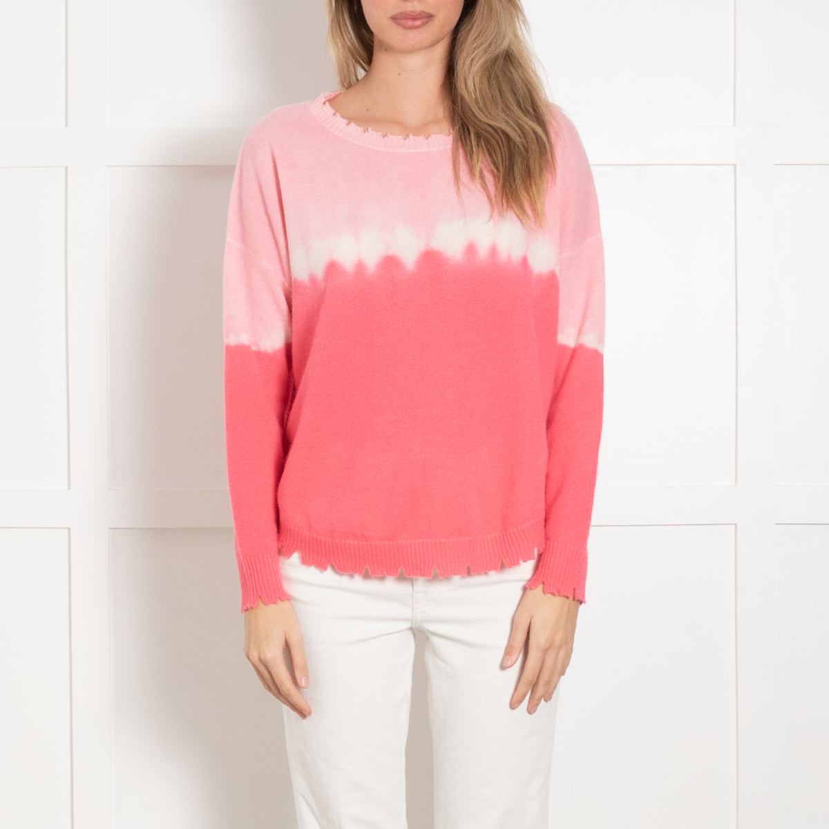 Kujten Pink Tie Dye Distressed Cashmere Jumper