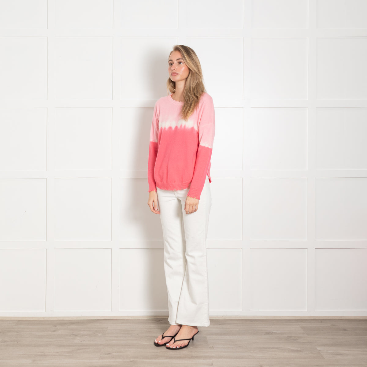 Kujten Pink Tie Dye Distressed Cashmere Jumper