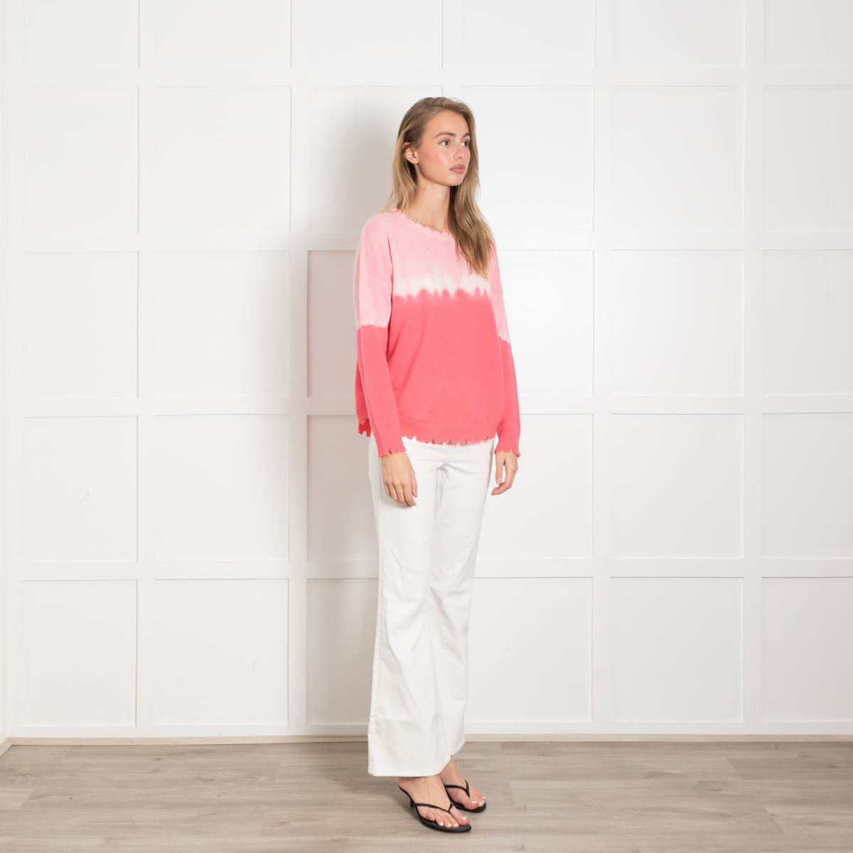 Kujten Pink Tie Dye Distressed Cashmere Jumper
