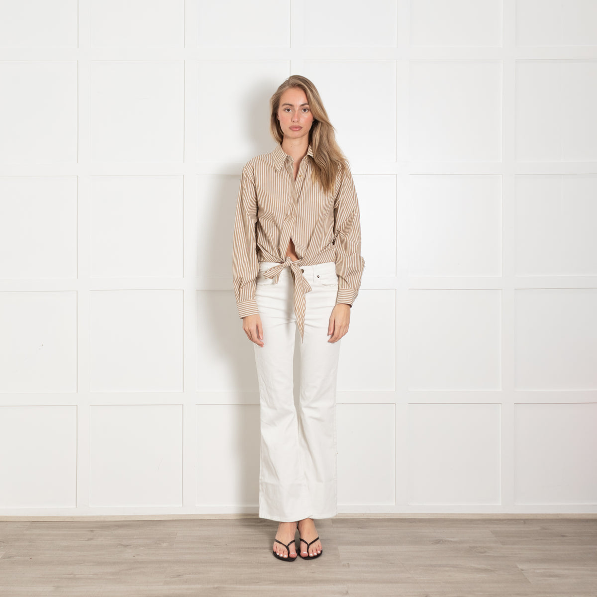 Vivere Camel Stripe Tie Shirt