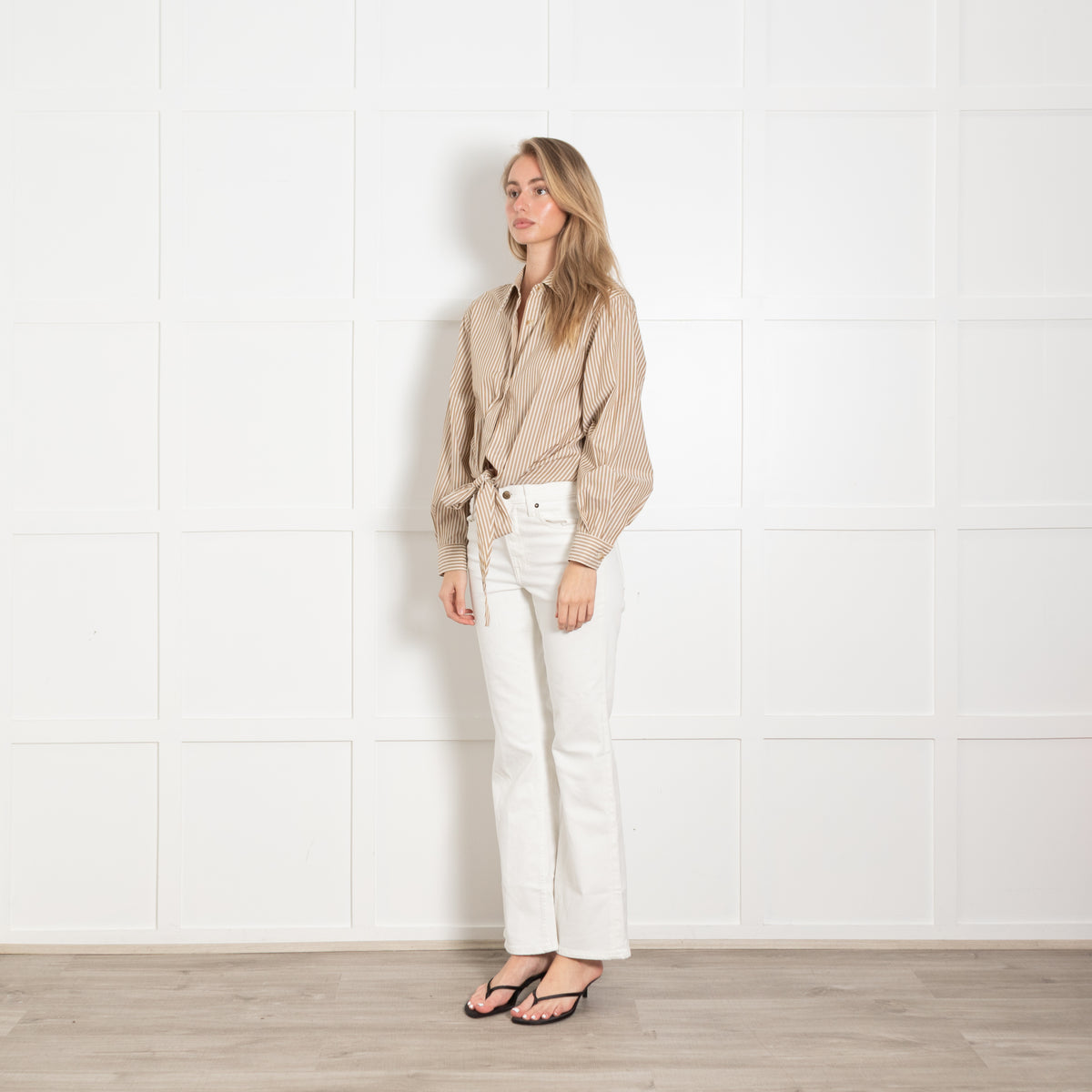 Vivere Camel Stripe Tie Shirt