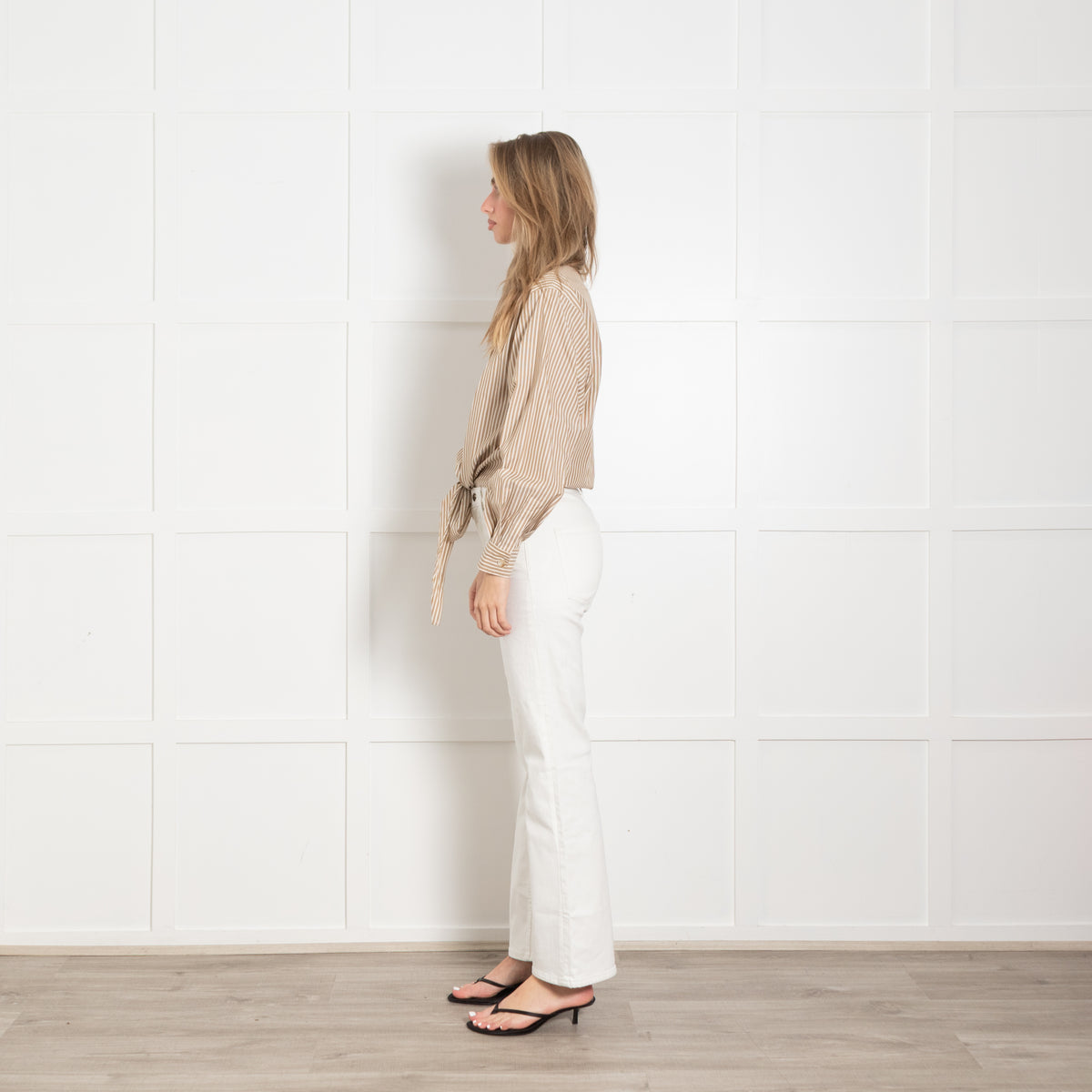 Vivere Camel Stripe Tie Shirt
