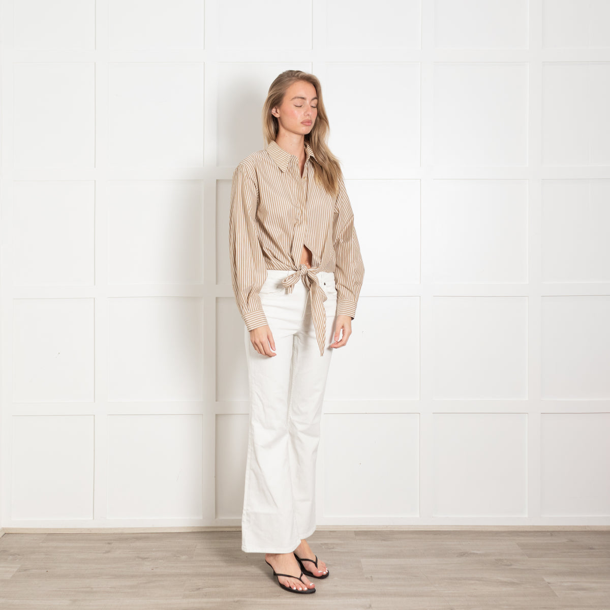 Vivere Camel Stripe Tie Shirt