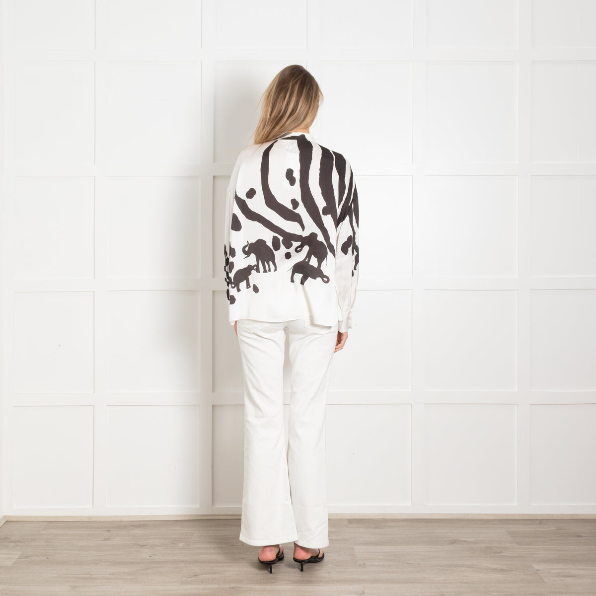 MarcCain Black and White Collarless Animal Silhouette Blouse