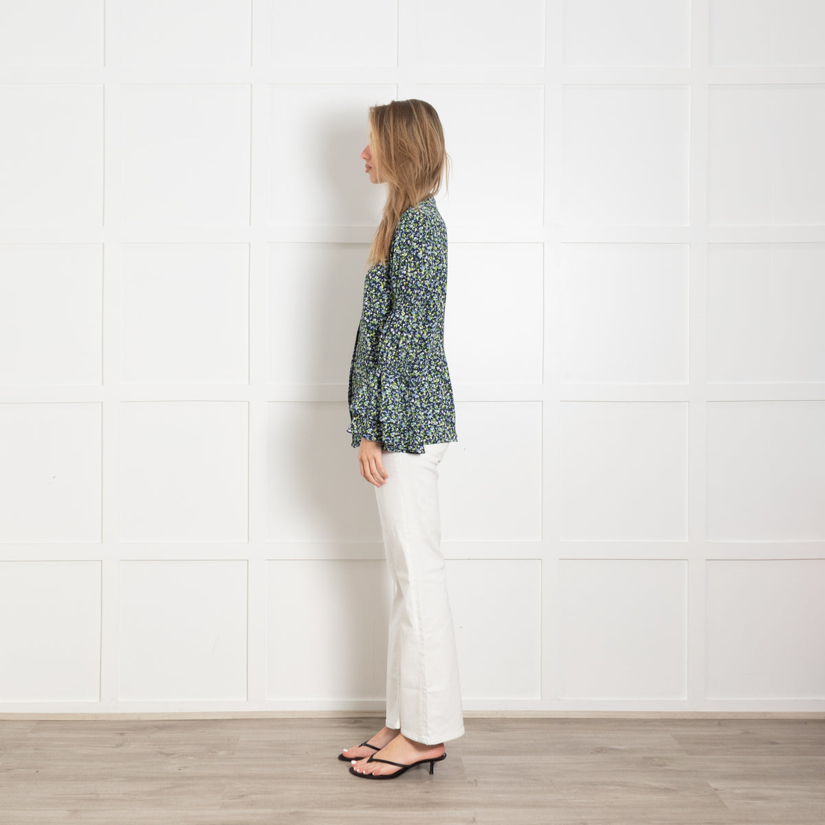 Michael Michael Kors Navy Floral Georgette Frill Sleeve Blouse