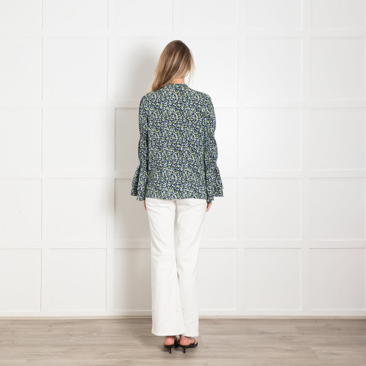 Michael Michael Kors Navy Floral Georgette Frill Sleeve Blouse