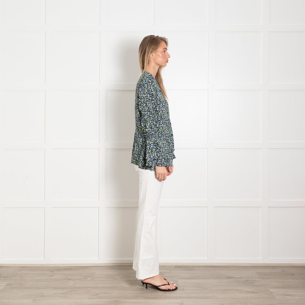 Michael Michael Kors Navy Floral Georgette Frill Sleeve Blouse
