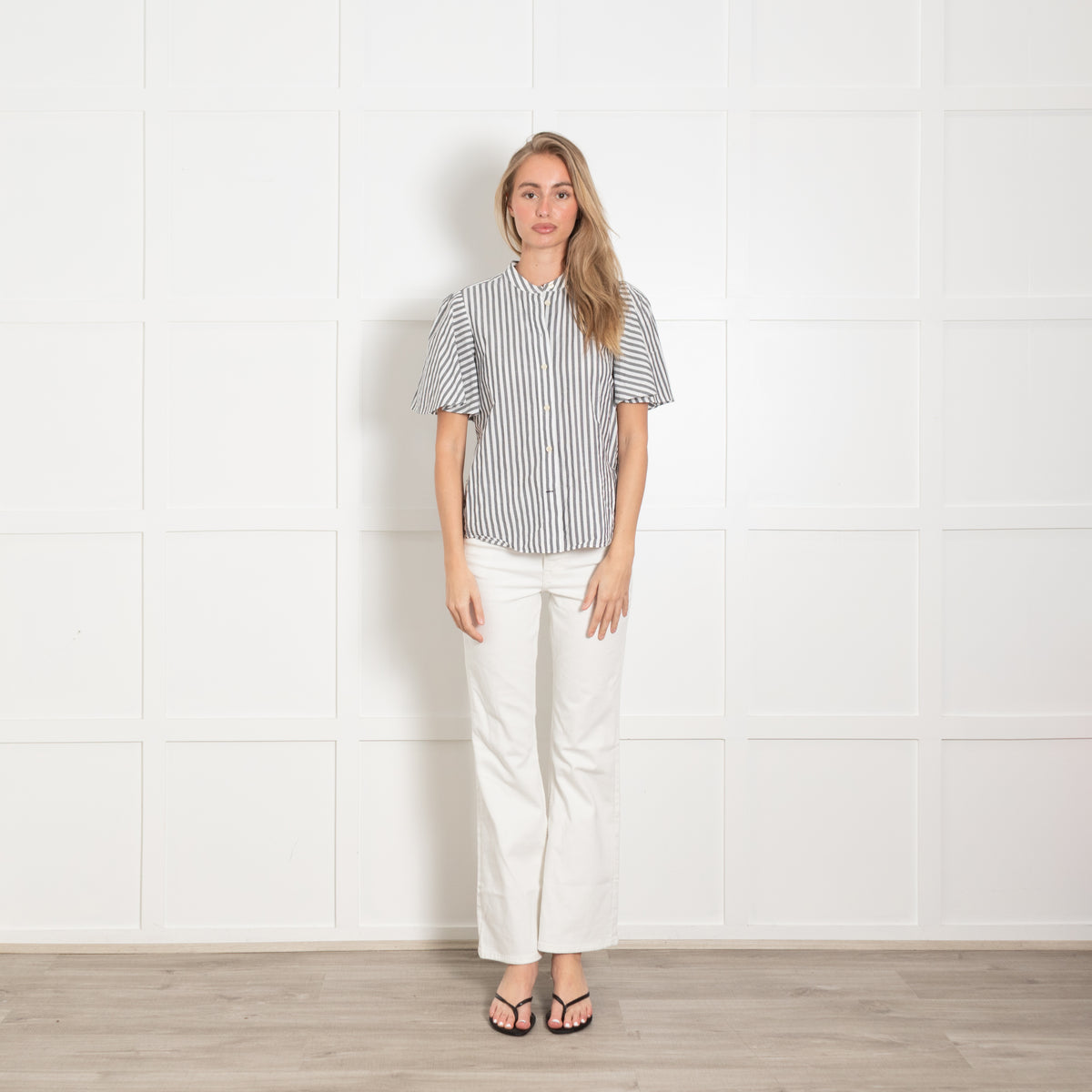 Kate Spade Broome Street Grey & White Stripe Short Sleeve CottonTop