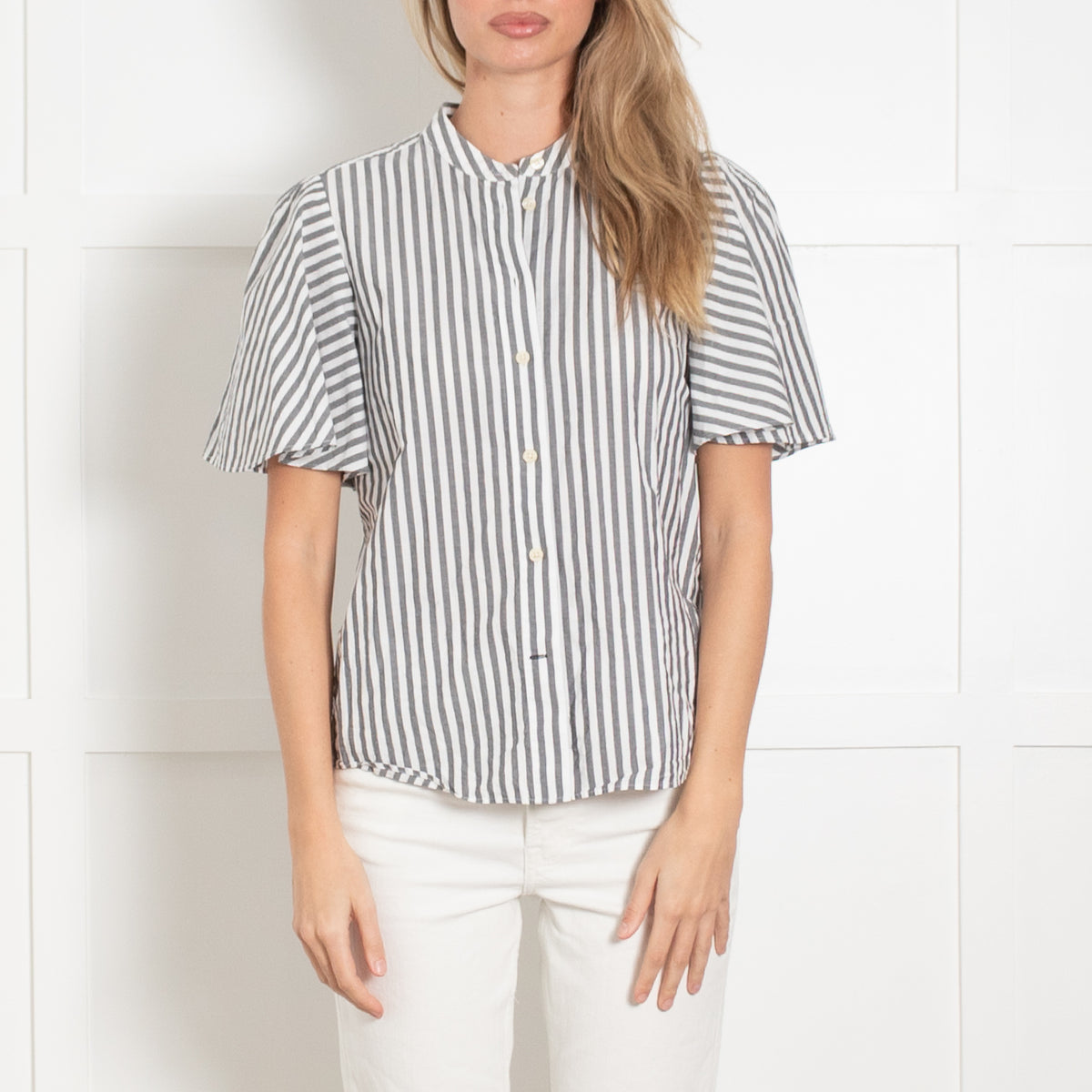 Kate Spade Broome Street Grey & White Stripe Short Sleeve CottonTop