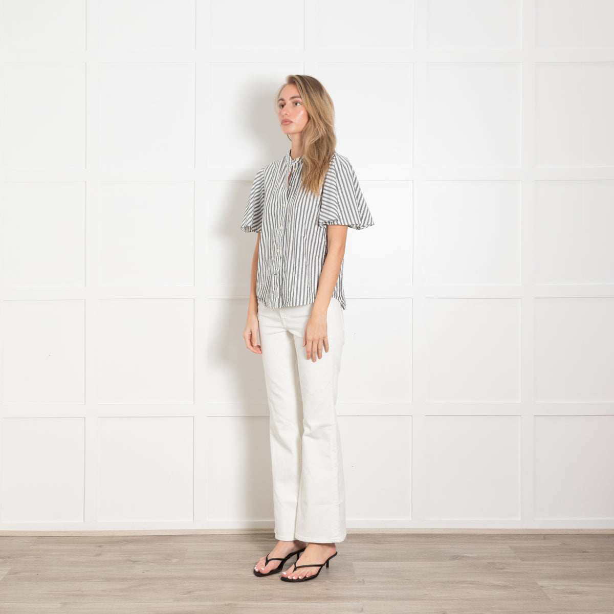 Kate Spade Broome Street Grey & White Stripe Short Sleeve CottonTop