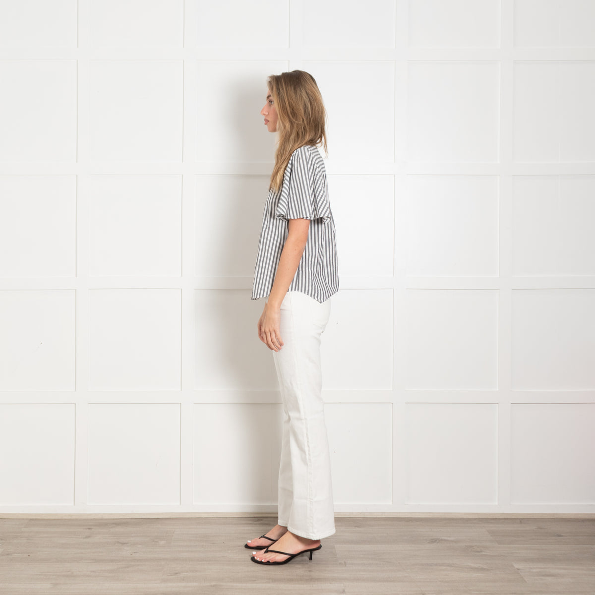 Kate Spade Broome Street Grey & White Stripe Short Sleeve CottonTop