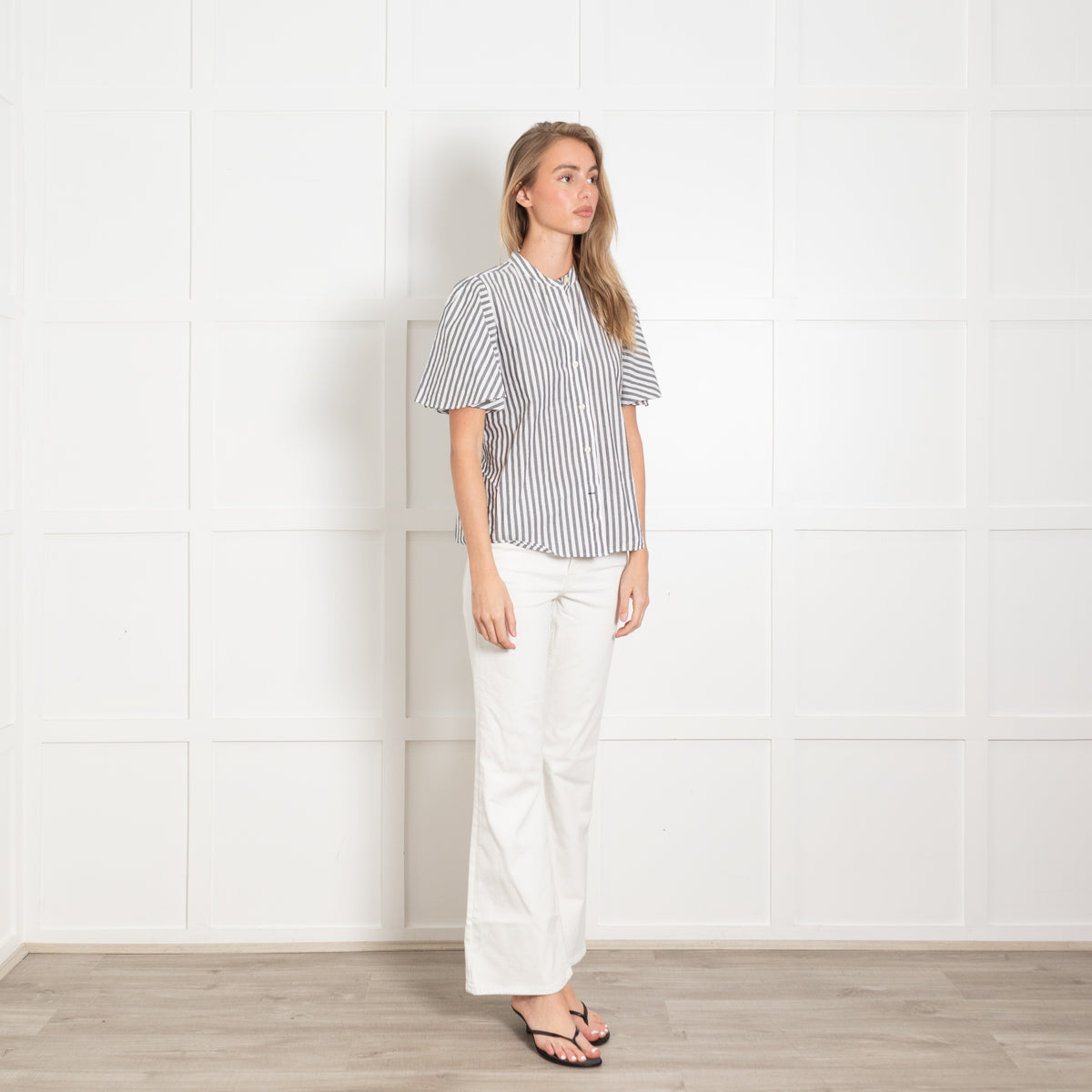Kate Spade Broome Street Grey & White Stripe Short Sleeve CottonTop