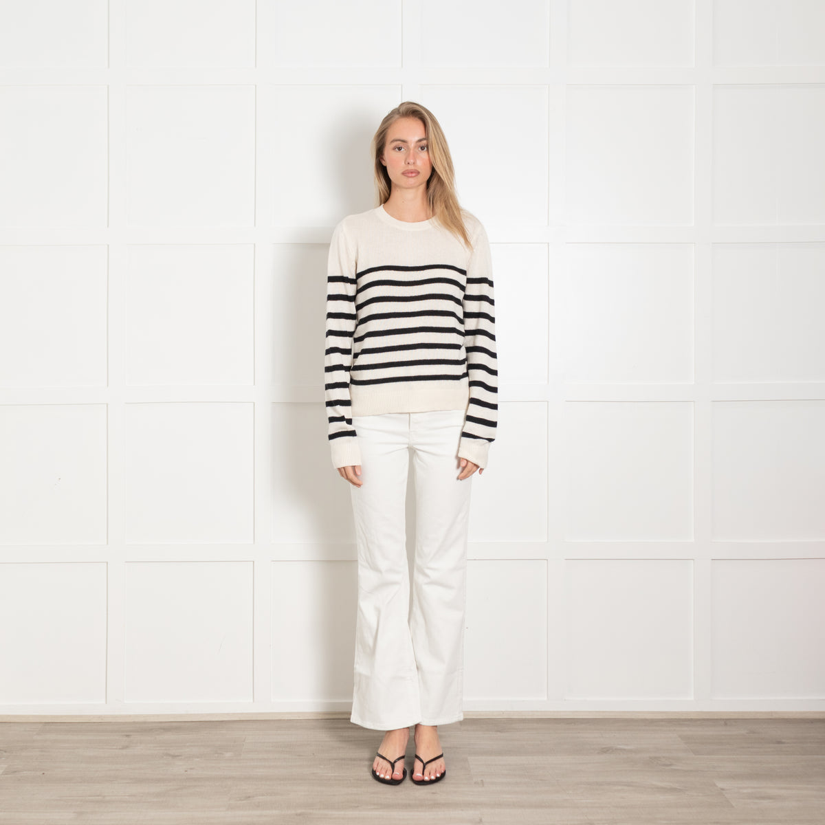 Pieszak Cream and Black Stripe Round Neck Knitted Jumper