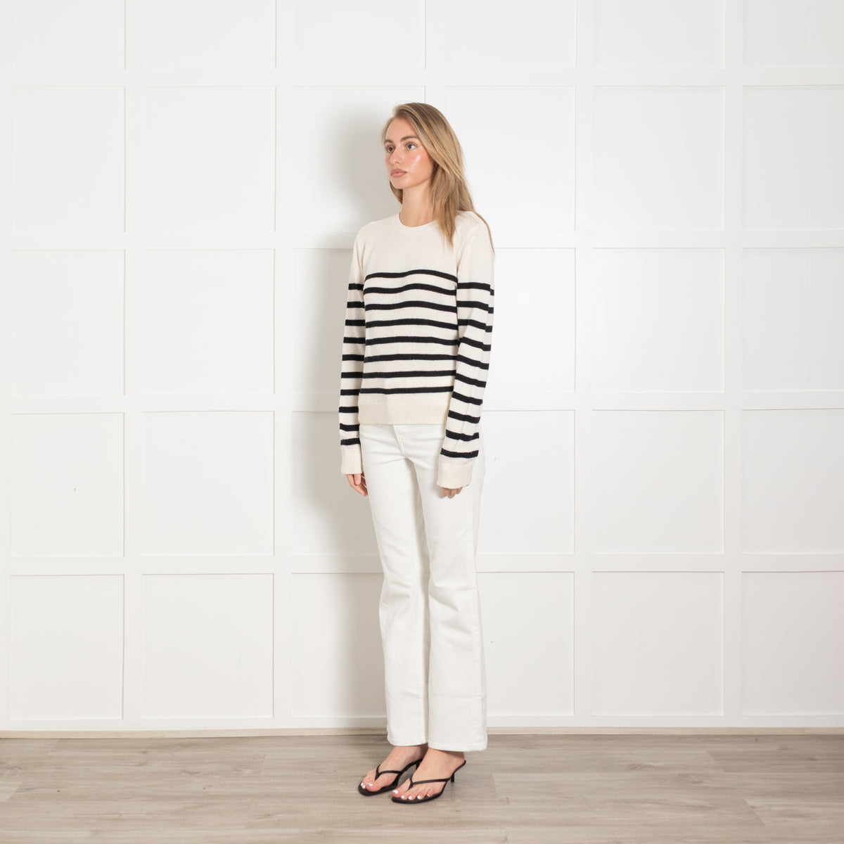 Pieszak Cream and Black Stripe Round Neck Knitted Jumper