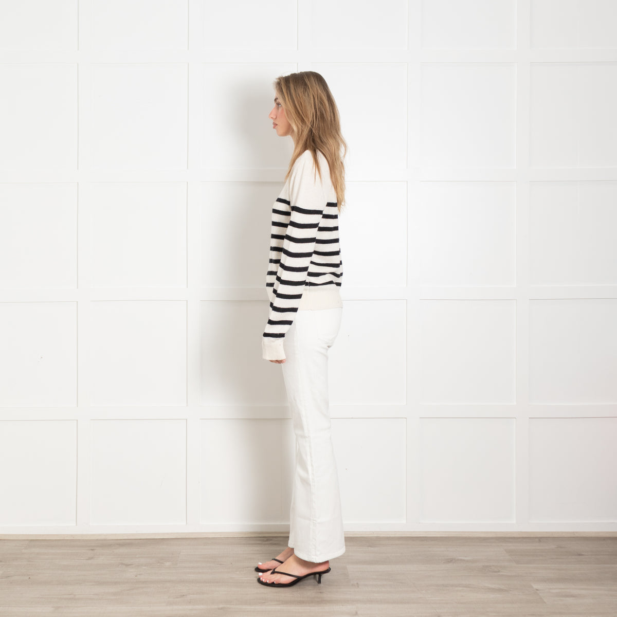 Pieszak Cream and Black Stripe Round Neck Knitted Jumper