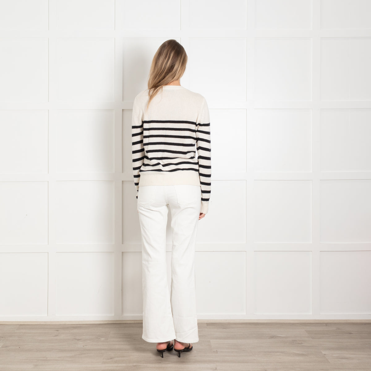 Pieszak Cream and Black Stripe Round Neck Knitted Jumper