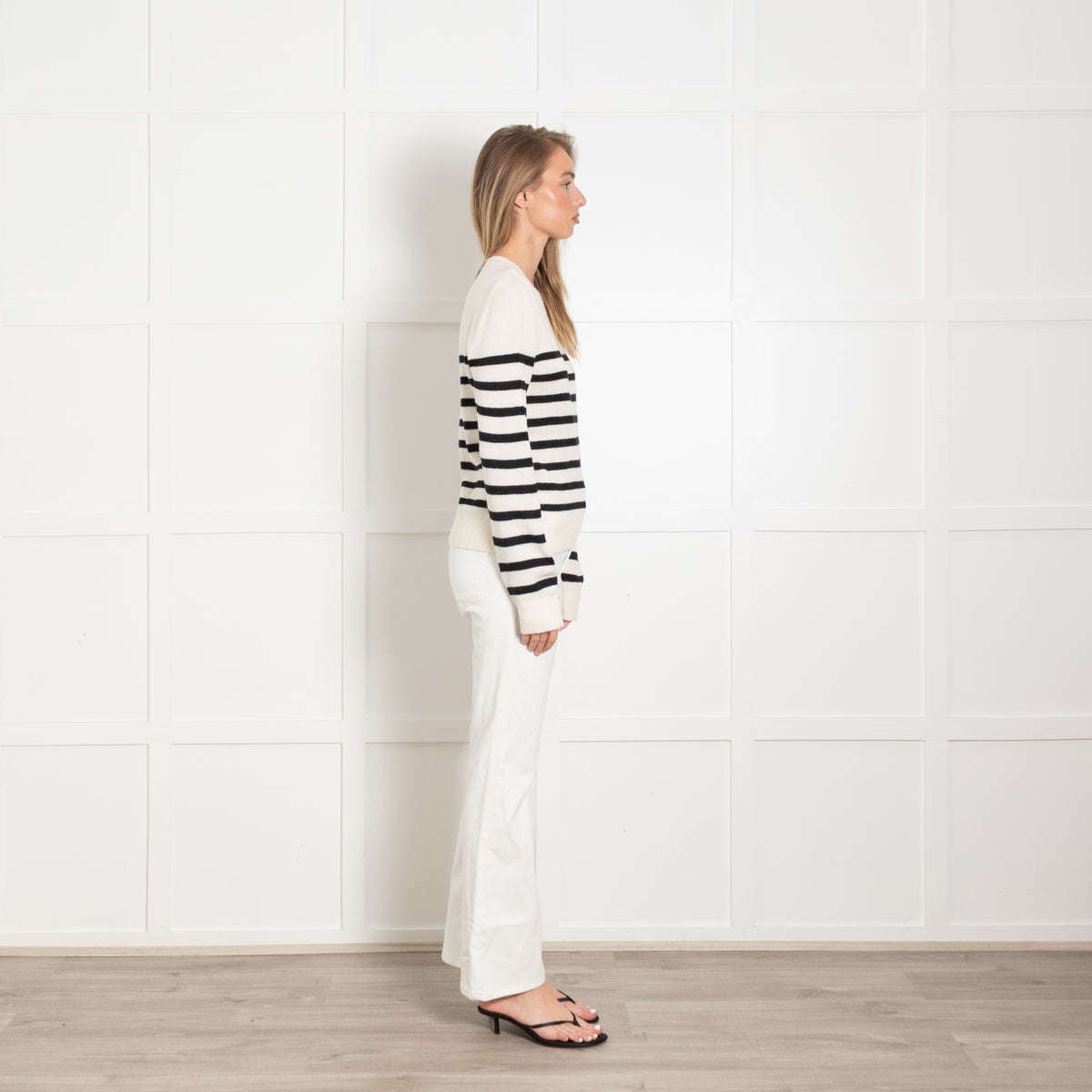 Pieszak Cream and Black Stripe Round Neck Knitted Jumper