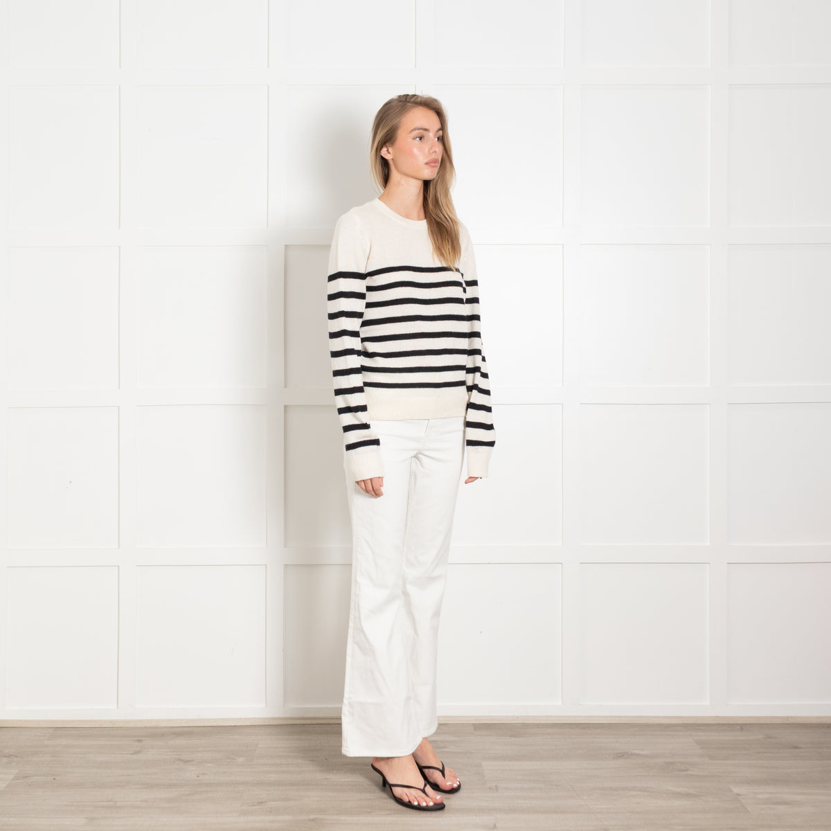 Pieszak Cream and Black Stripe Round Neck Knitted Jumper