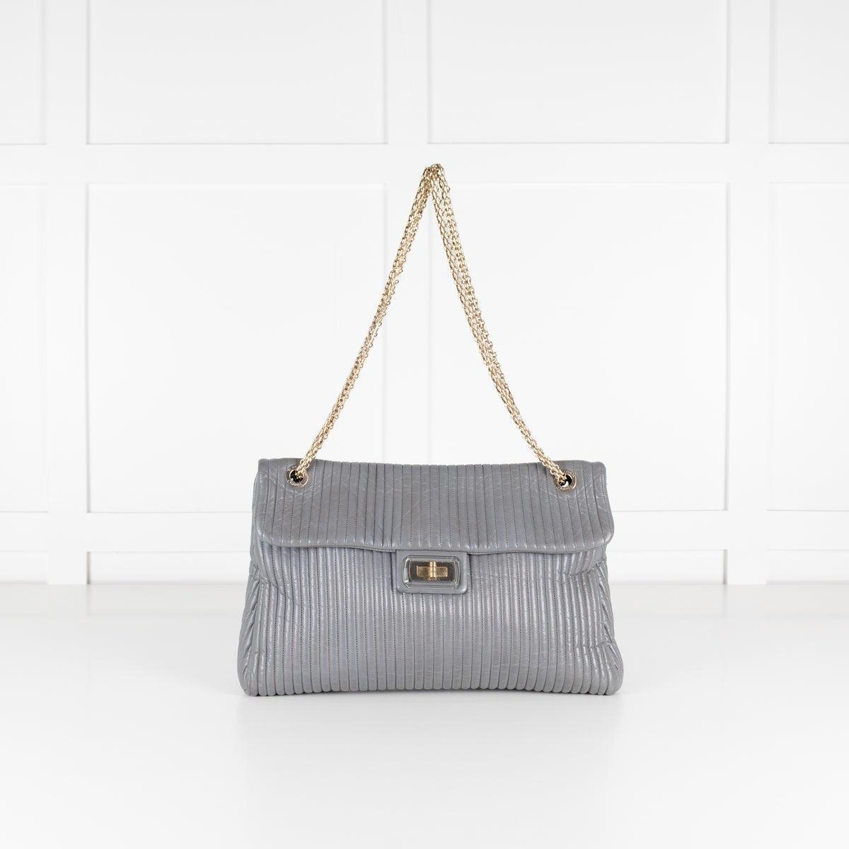 Chanel Grey Vertical Quilt Mademoiselle Lock Bag